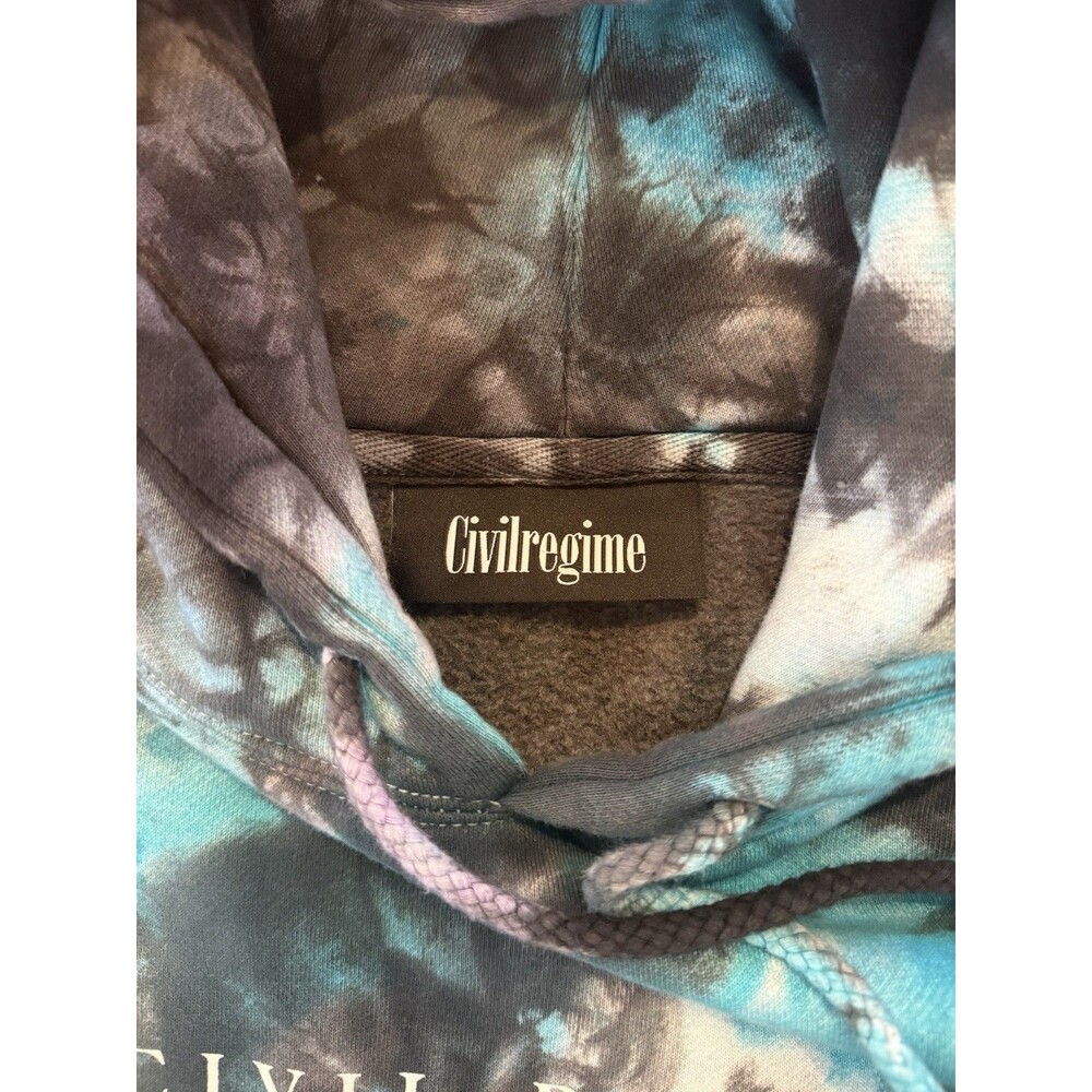 CIVIL REGIME Hoodie (MEDIUM) Blue Black Marble Tie Dye Roses Floral Embroidered - Picture 5 of 7